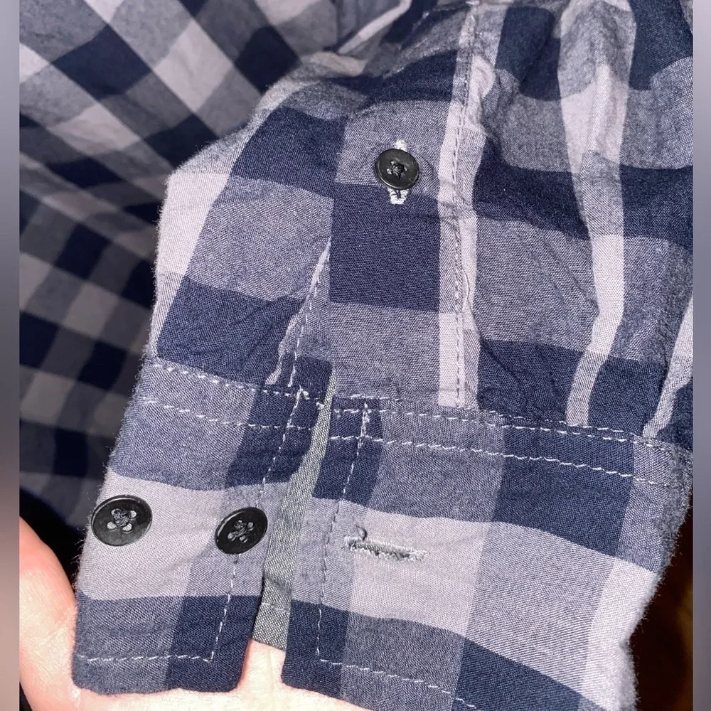 Kenneth Cole Navy Blue Gray Buffalo Check Button Down Long Sleeve Shirt Men’s XL